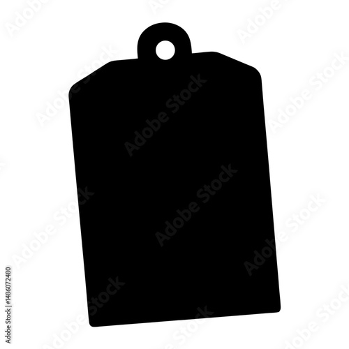 Black paper tag with a hole for hanging on a white background