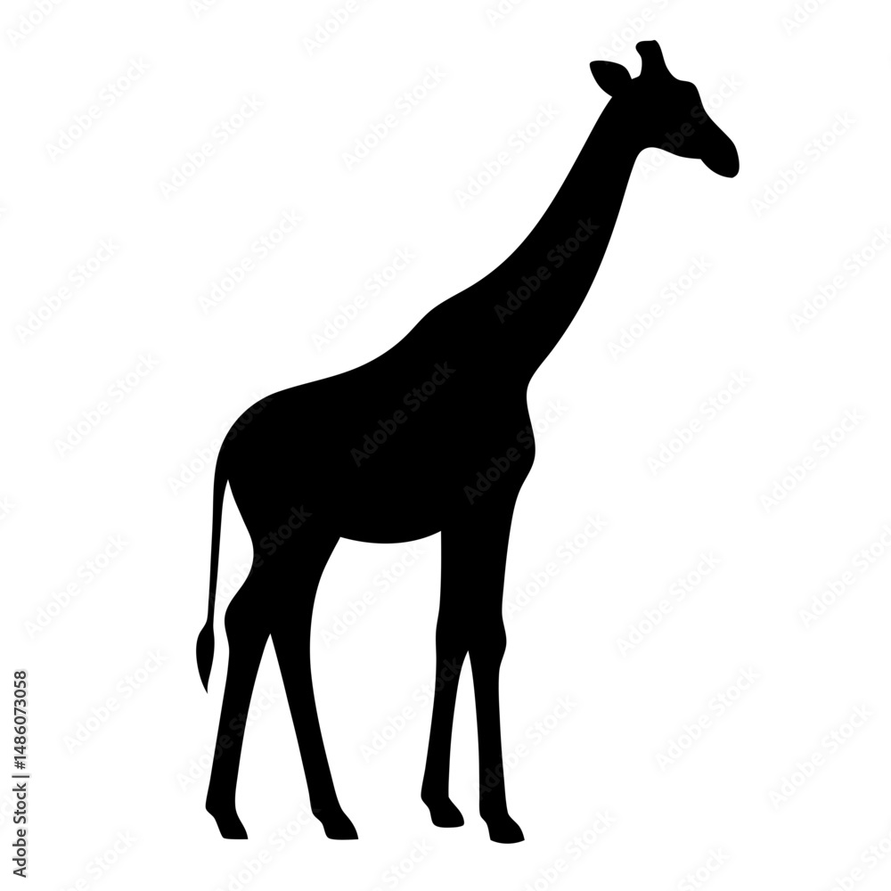 Obraz premium Black silhouette of a giraffe standing tall against a white background