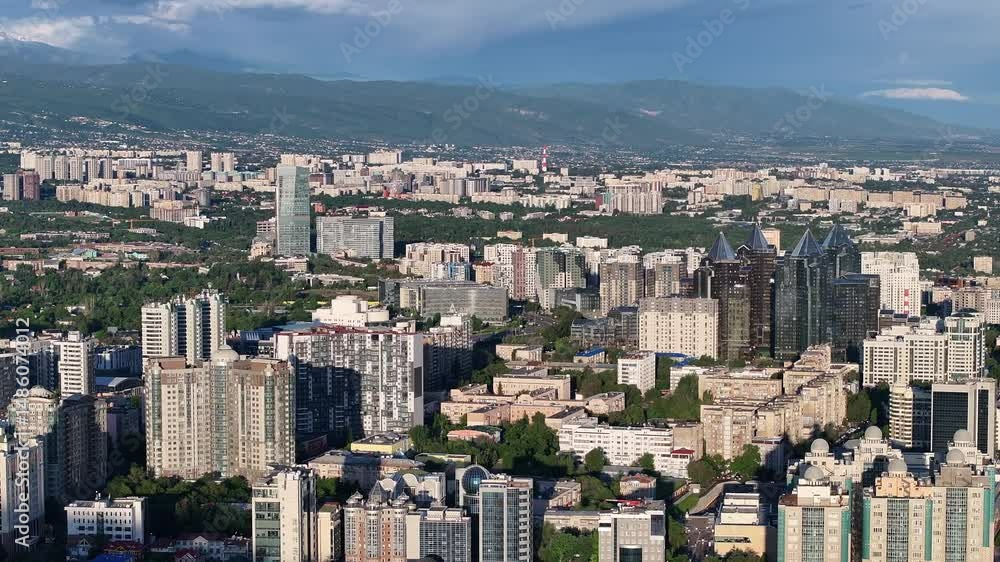 View from a quadcopter of the center of the Kazakh city of Almaty early in the morning View from a quadcopter of the center of the Kazakh city of Almaty early in the morning