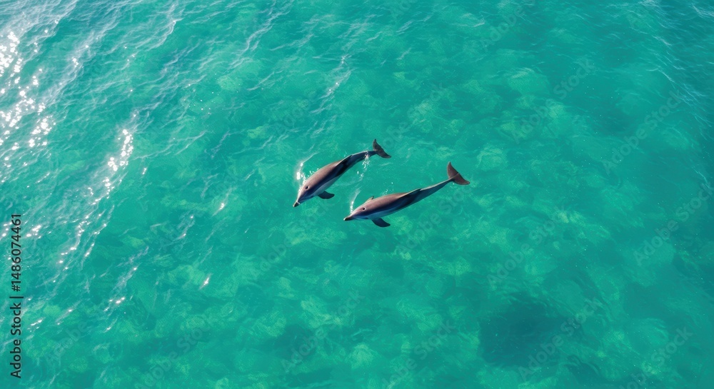 Obraz premium Dolphins swimming in turquoise ocean