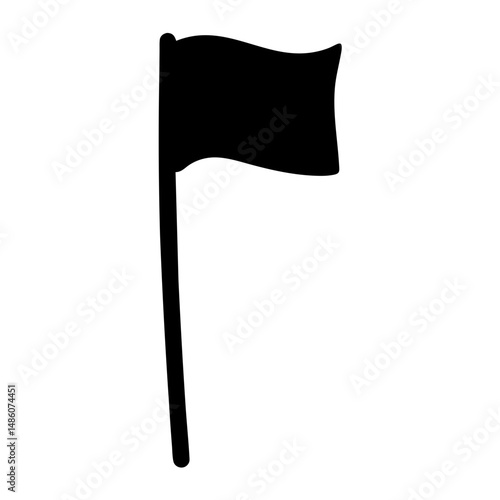 A black flag is waving in the wind on a white background