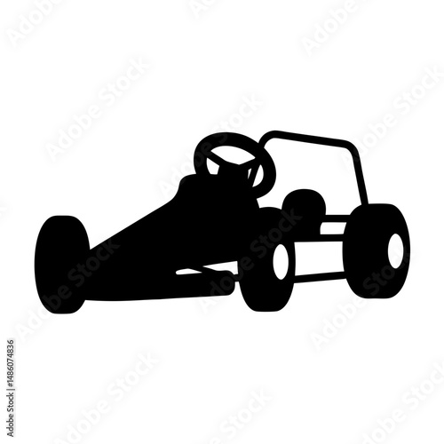 Silhouette image of a gokart with a steering wheel and four tires
