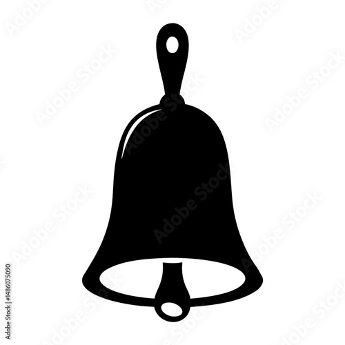 Silhouette of a traditional bell with a handle, ringer, and opening