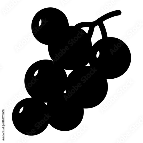 Stylized Black Silhouette of Grapes on the Vine Isolated on White
