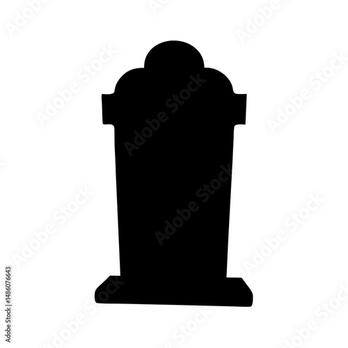 Simple Tombstone Illustration with Ornate Top and Broad Base in Silhouette