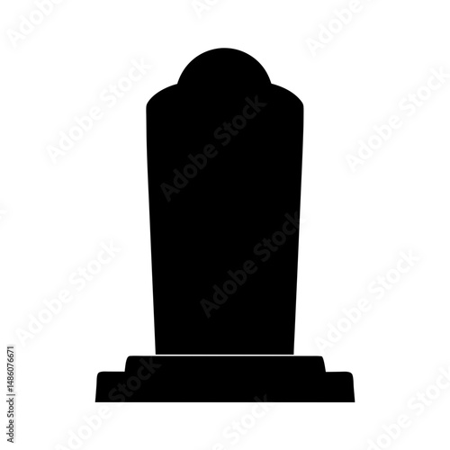 Simple Black Gravestone Silhouette Against a White Background, Memorial Marker