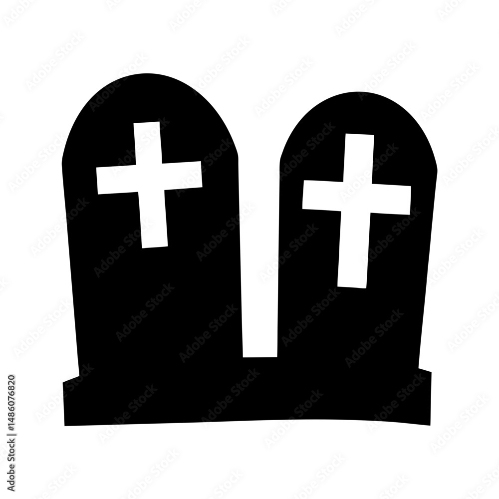 Obraz premium Pair of black and white tombstones with crosses for Halloween season