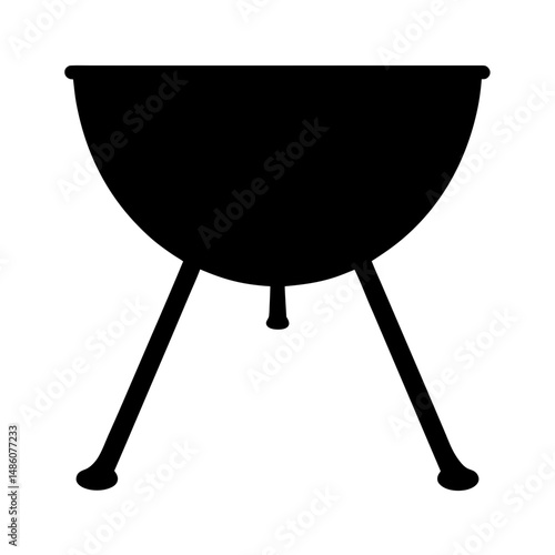 A silhouetted image of a kettle style barbeque grill on white background