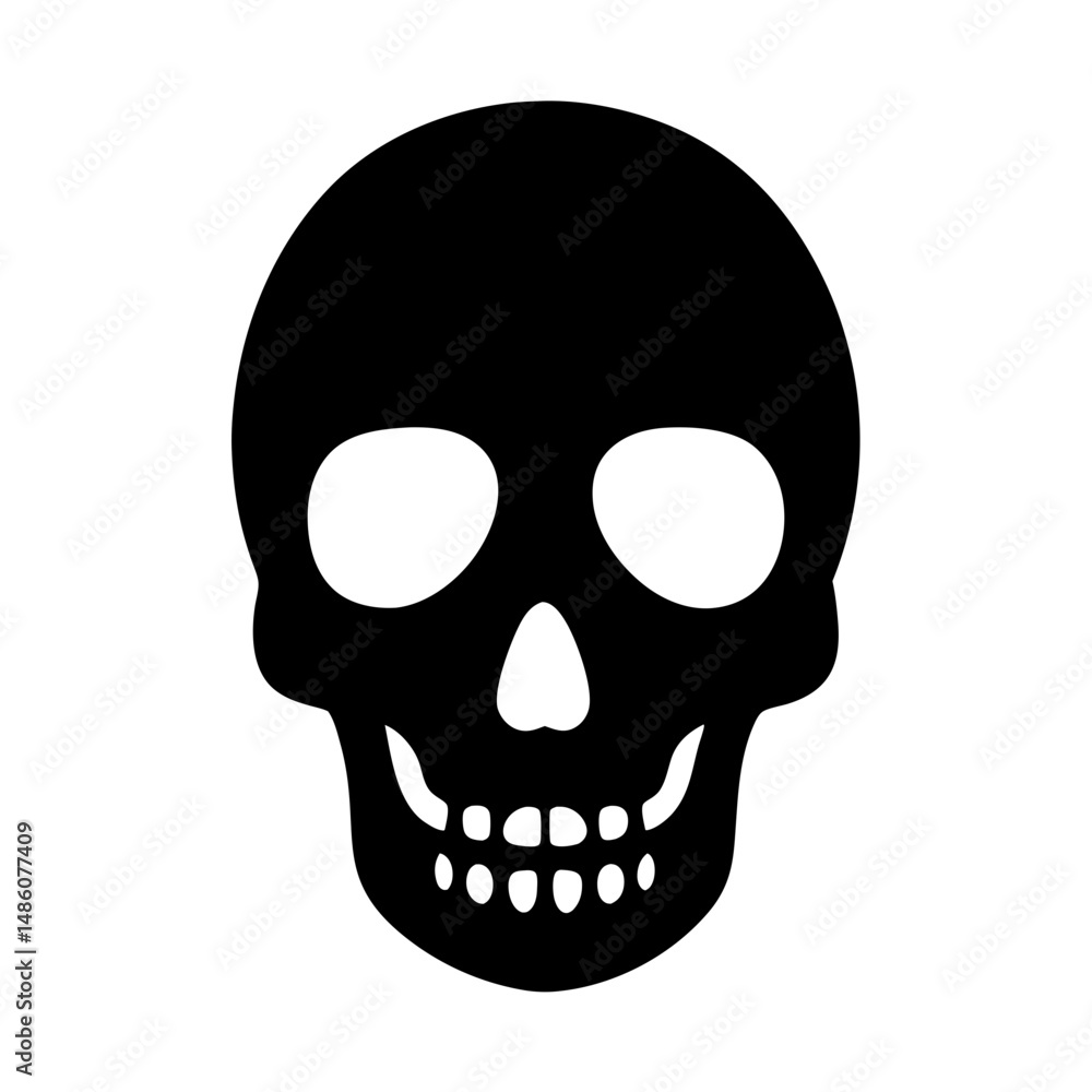 Fototapeta premium Minimalist black skull illustration with empty eye sockets and toothy grin