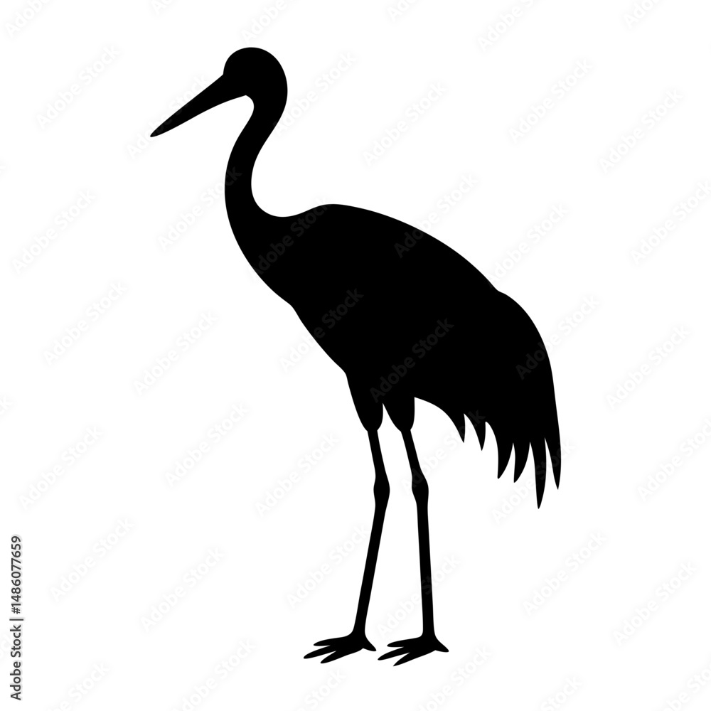 Obraz premium Elegant silhouette of a crane standing gracefully on a white background