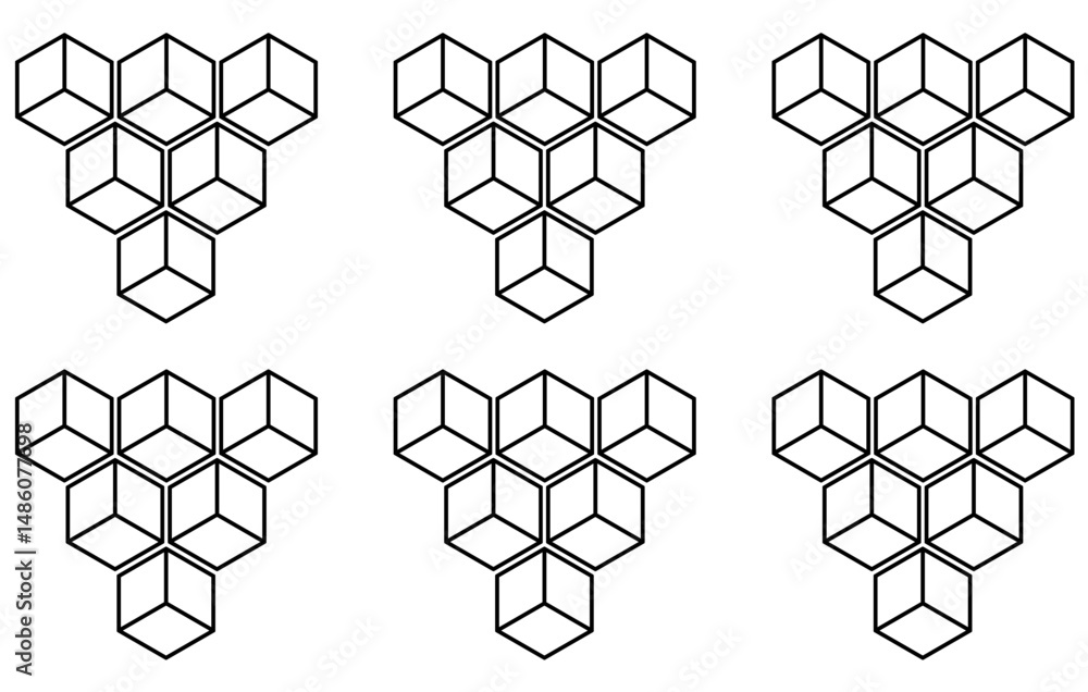 Vector illustration of a necker cube optical illusion arrangement. Suitable for interesting and ambiguous visual elements, psychology of perception concepts, or abstract illustrations. Vector illustration of a necker cube optical illusion arrangement. Suitable for interesting and ambiguous visual elements, psychology of perception concepts, or abstract illustrations.