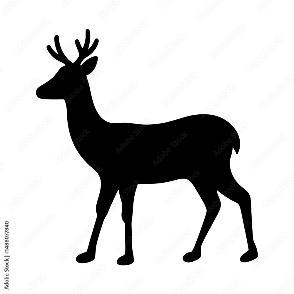 Obraz premium A silhouette of a deer standing in profile on white background