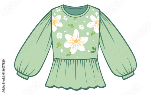 Light Green Dressy Top with Floral Accent - Vector Illustration