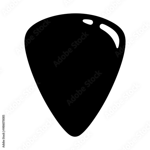 Solid Black Guitar Pick Icon Illustration with Reflected Light Details