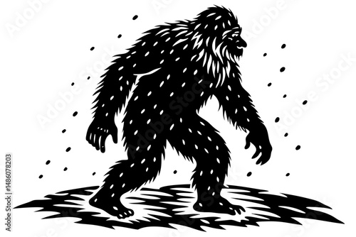 Bigfoot silhouette in snow side angle vector illustration graphic design, bigfoot, sasquatch, silhouette, snow, footprint, mythical, creature, monster, ape, legend, cryptozoology, track, mystery, wint
