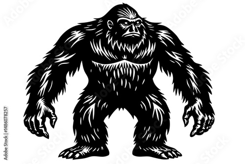 Bigfoot silhouette standing upright side angle cryptozoology design with transparency, bigfoot, yeti, sasquatch, silhouette, cryptid, cryptozoology, standing, upright, side angle, footprint, wild, cre
