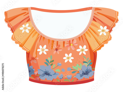 Blouse with Bold Orange Floral Print - Vector Illustration