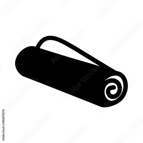 Black silhouette of a rolled up yoga mat with a carrying strap