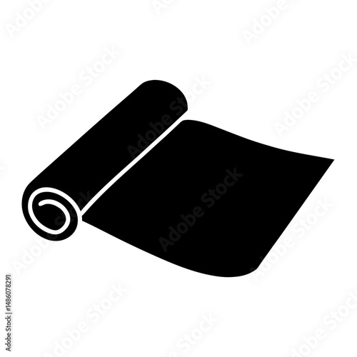 Black yoga mat partially rolled icon used for fitness design themes