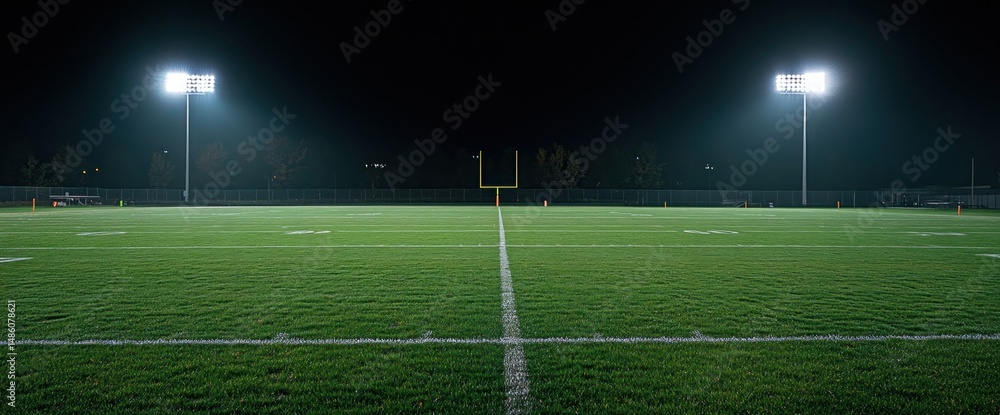 Fototapeta premium Night Football Field: Illuminated American Football Stadium