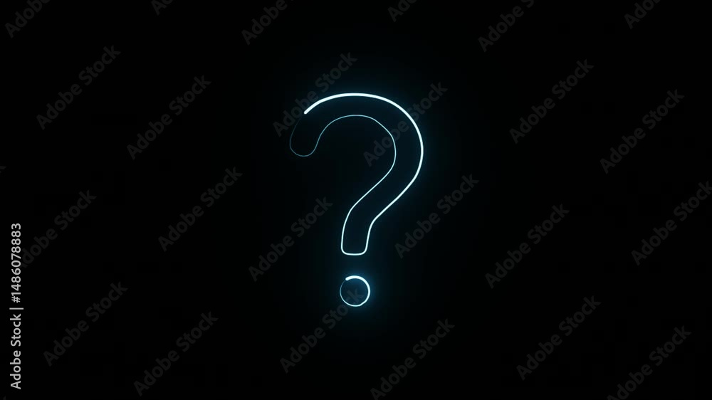 A glowing blue question mark shines brightly against a stark black background for questions. A glowing blue question mark shines brightly against a stark black background for questions.