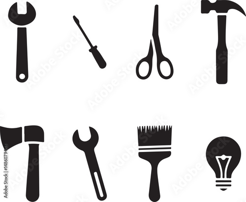 set of tools silhouette vector illustrator 