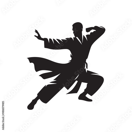 kungfu silhouette, editable vector image