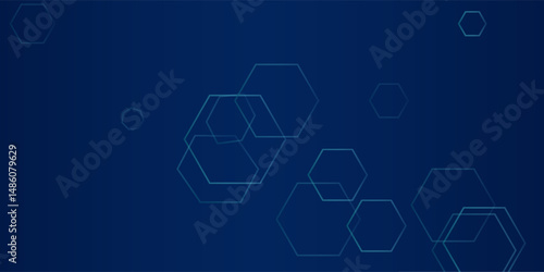 Hexagon geometric blue neon lights technology Hi-tech dark background. Abstract graphic digital future science concept design.