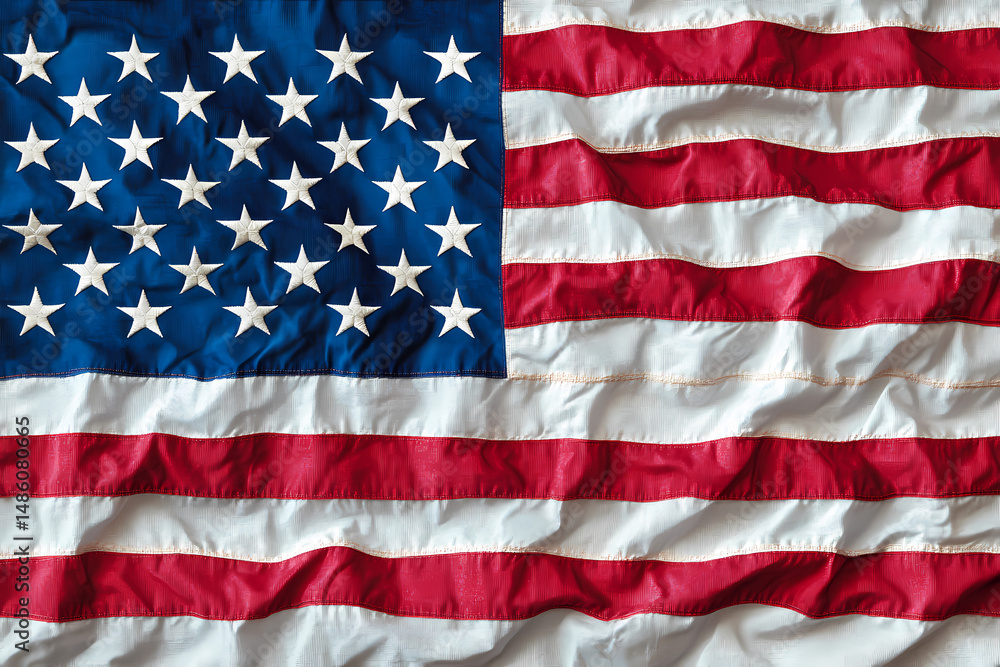 A textured close-up of an American flag, showing the intricate details of the fabric and stitching. The deep reds and blues are vibrant against the crisp white stripes. A textured close-up of an American flag, showing the intricate details of the fabric and stitching. The deep reds and blues are vibrant against the crisp white stripes.