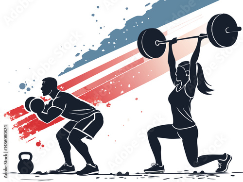 Silhouettes of Athletes Performing Gym Workouts – Bold Vector Design