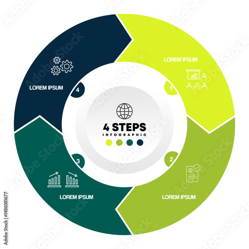 Circle chart infographic template with 4 options for presentations. green circle. Vector illustration Eps