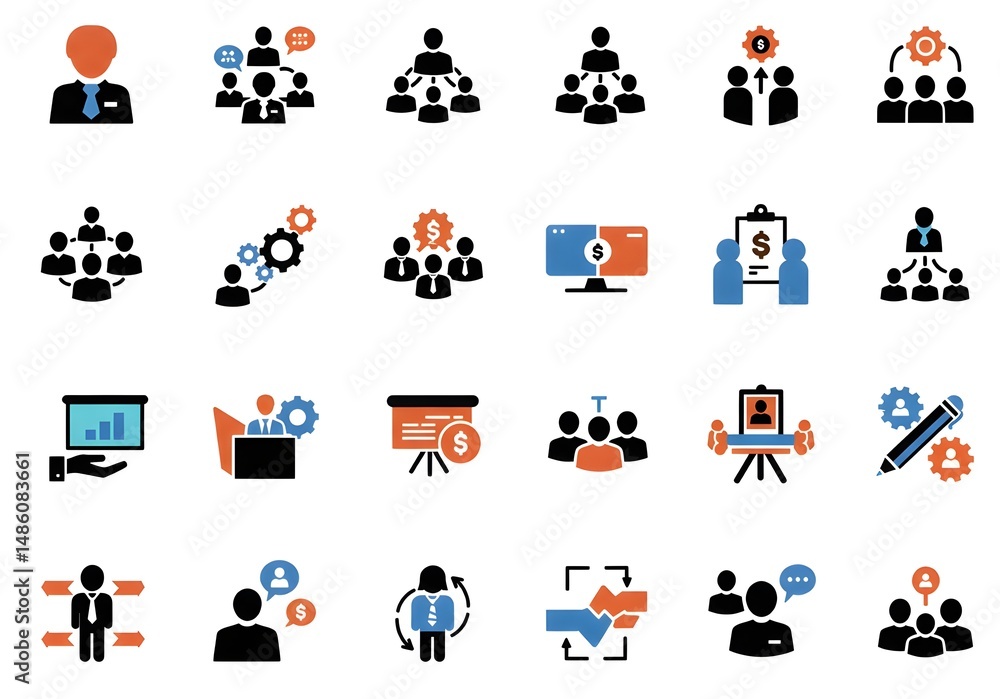 Fototapeta premium Modern Business and Finance Icon Set for Corporate Strategy and Growth