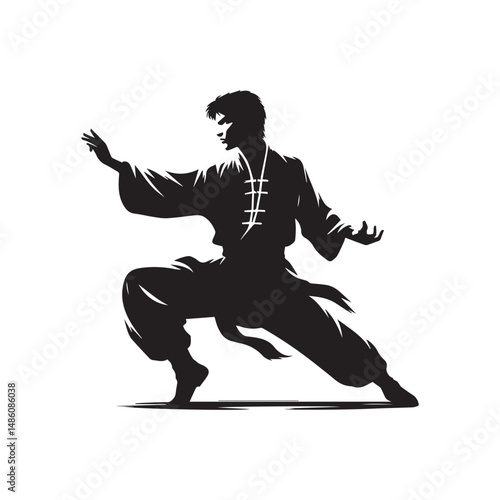 kungfu silhouette, editable vector image