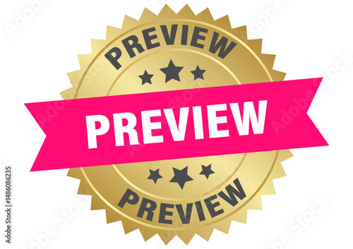 preview. preview round pink and gold label isolated on transparent background