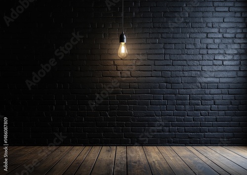 Wallpaper Mural Dark room, brick wall, wooden floor, single lightbulb Torontodigital.ca