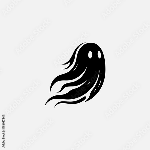 Elegant minimalist black ghost silhouette vector art with dynamically tattered edges for Halloween designs  