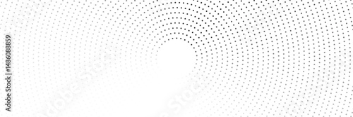 White vector halftone dots in spiral form. Geometric art. Segmented circle. Circular shape. Trendy design element for border frame, round logo, tattoo, sign, symbol, badge, emblem, web pages. eps 10