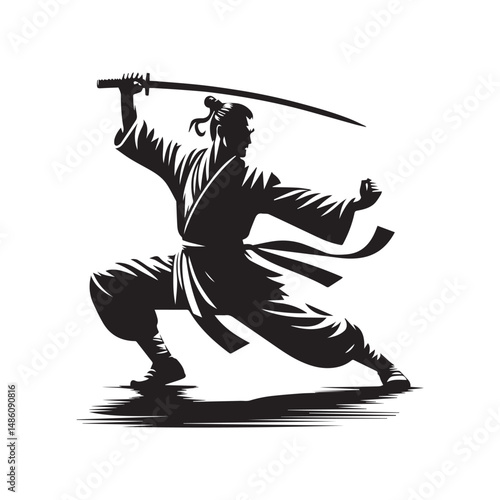kungfu silhouette, editable vector image