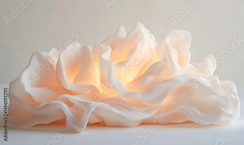 Illuminated fabric sculpture, studio shot, soft light, abstract art, home decor
