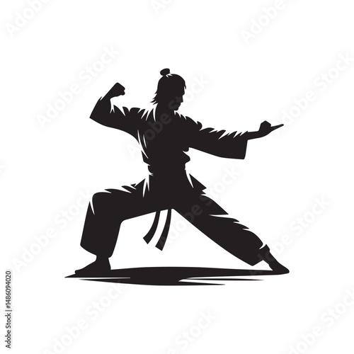 kungfu silhouette, editable vector image