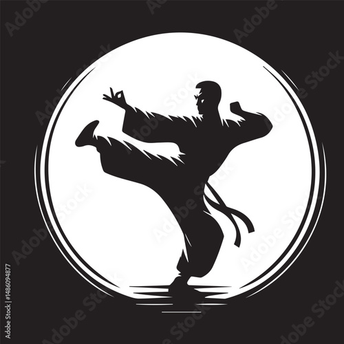 kungfu silhouette, editable vector image