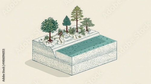 Cross-section illustration of a riparian ecosystem.