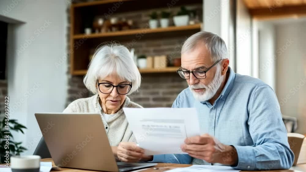 Senior couple reviewing financial documents Senior couple reviewing financial documents