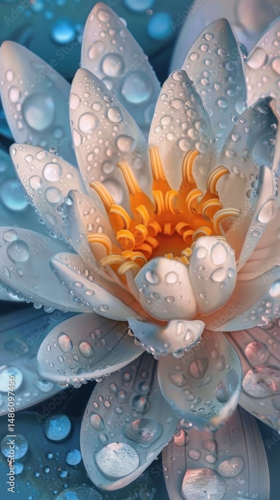 Fototapeta premium Water droplets on water lily flower petal plant.