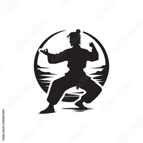 kungfu silhouette, editable vector image