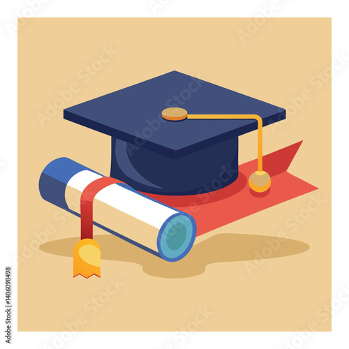 Graduation Cap and Diploma Minimalist Vector Art