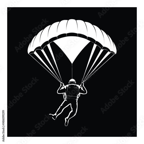 High Contrast Parachuting Person Silhouette Art