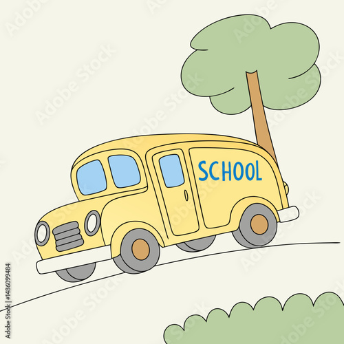 School Bus Adventure: A charming school bus winds its way along a country road. The image captures the innocence of childhood and the excitement of a new day.