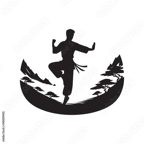 kungfu silhouette, editable vector image