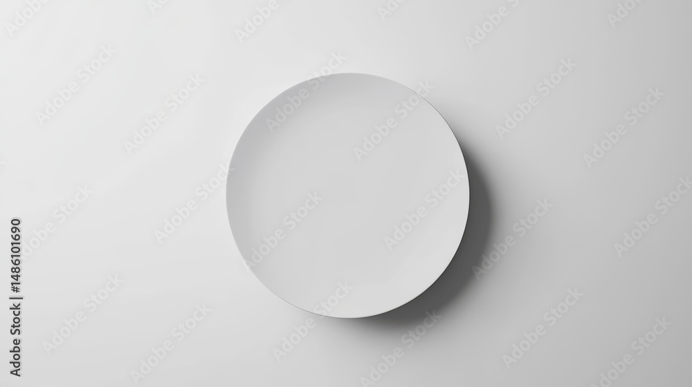 A clean, white, round plate on a white background. A clean, white, round plate on a white background.